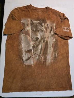 The Mountain Brown Tan Orange Tie Dye Wolf Nature T-Shirt Mens 2XL